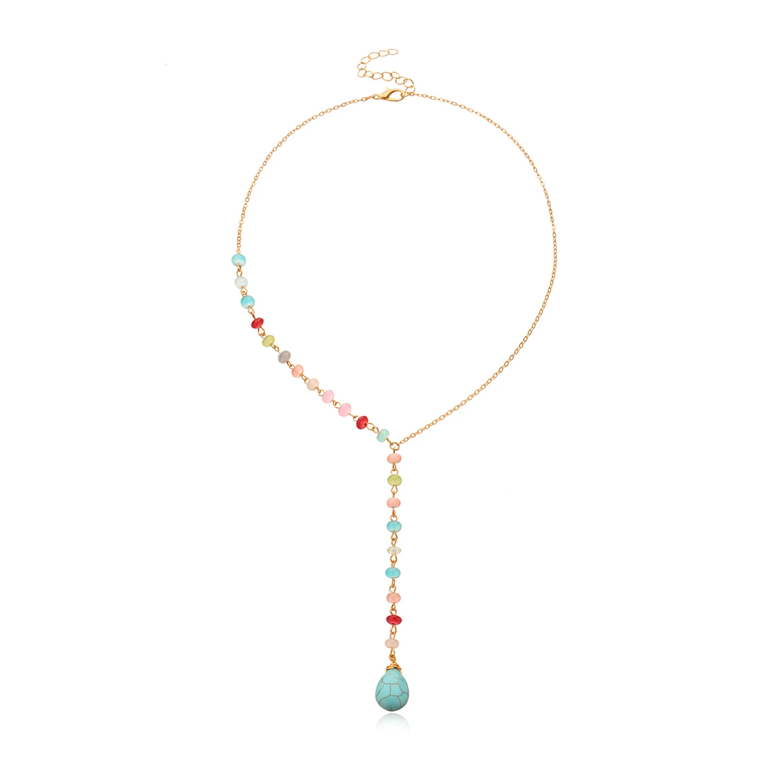 

1 PC Doreen Box Glass Chic Bohemia Y Shaped Lariat Necklace Multicolor Summer Necklace Jewelry for Women 44.5cm(17 4/8") long