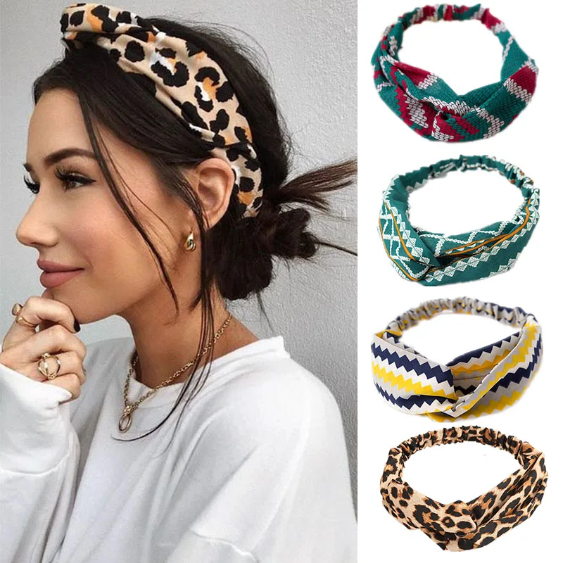 

Fashion Floral print Knot Women Headband Vintage Hairband Girls Headwear Leopard Headband Hair Accessories