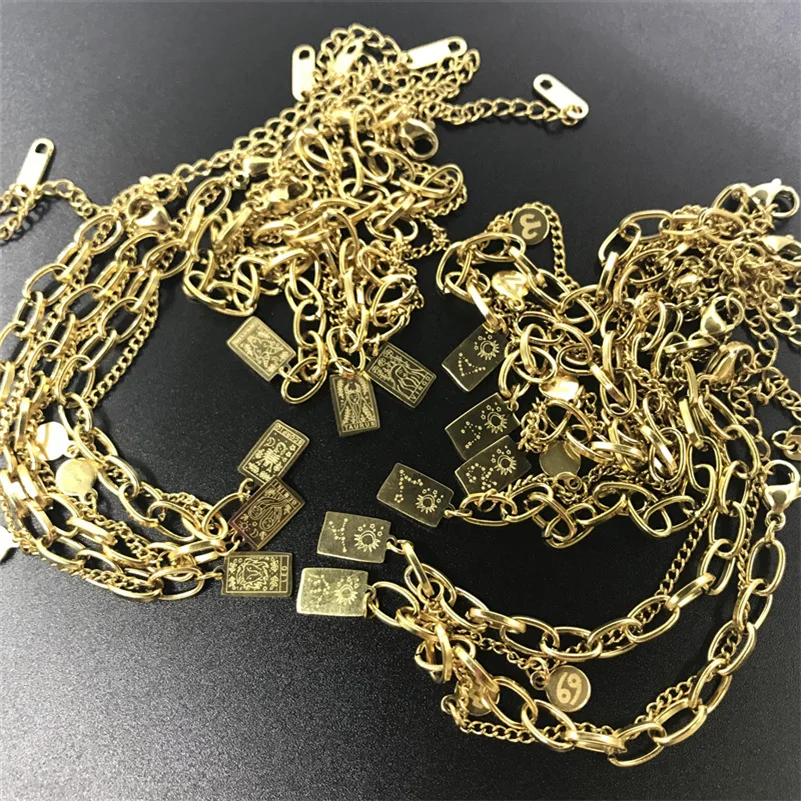 Женские браслеты с медальонами зодиака позолоченные из нержавеющей стали 12