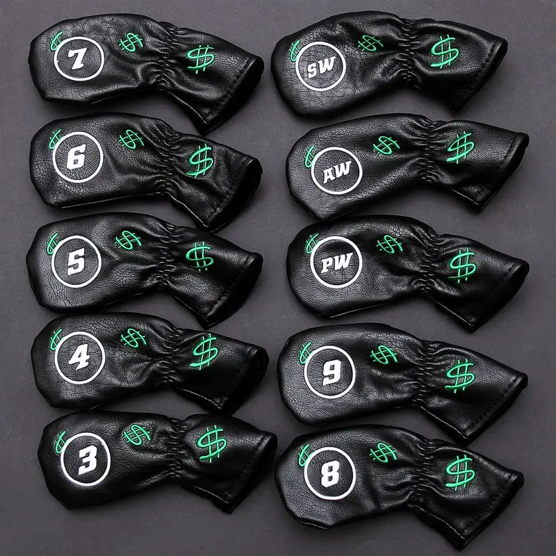 Black Iron covers 9 шт./багуски Железный головной убор Гольф Железный клуб головы чехлы с ПУ и пух материал - Цвет: Black Iron covers