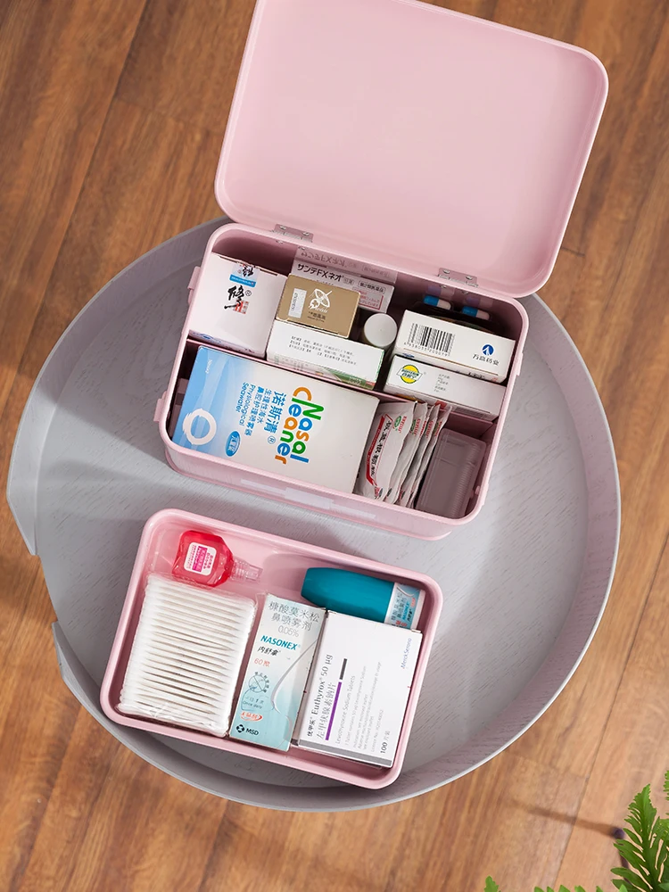 Ящик для аптечки малого размера металлический многоуровневый розовый шкаф