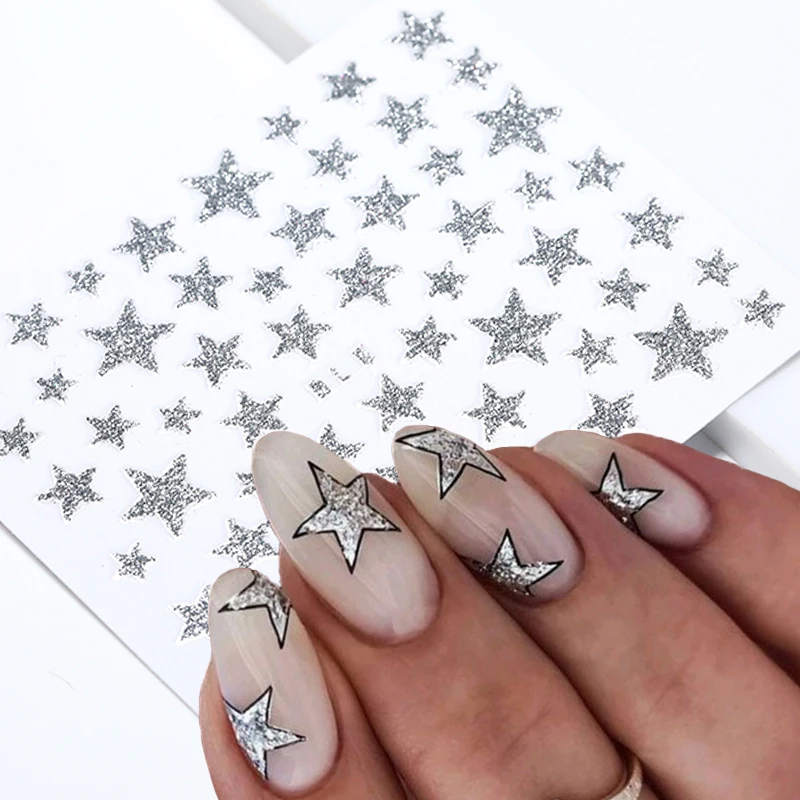 

1PC Silver Black Gold Stars Glitter Shiny Geometry 3D Nail Slider Decoration Decal DIY Transfer Adhesive Sliders Manicures Tips