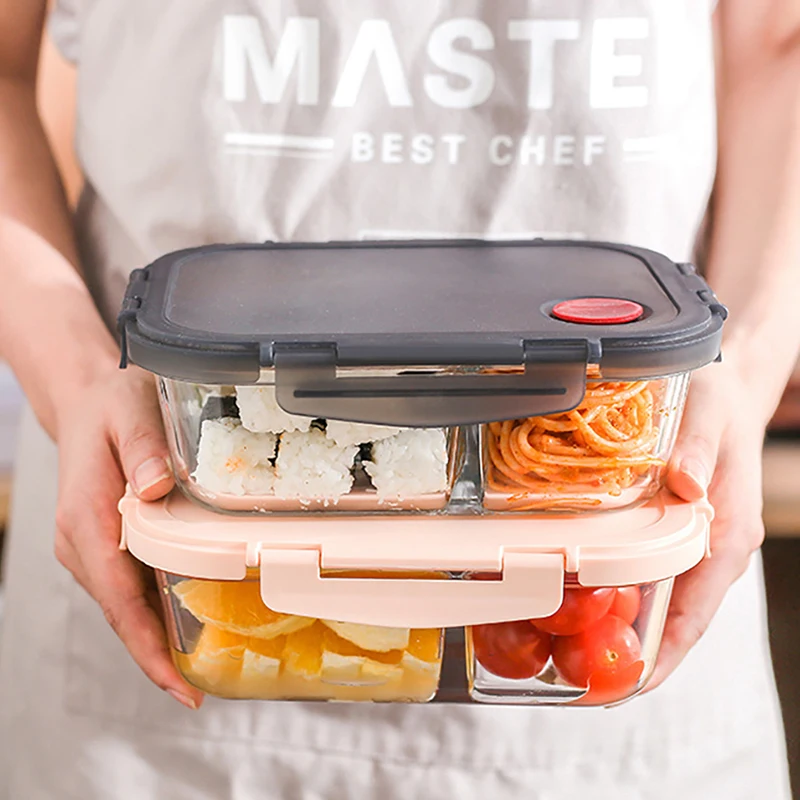 Стеклянный синий Ланч бокс с отсеком Герметичный пищевой контейнер для