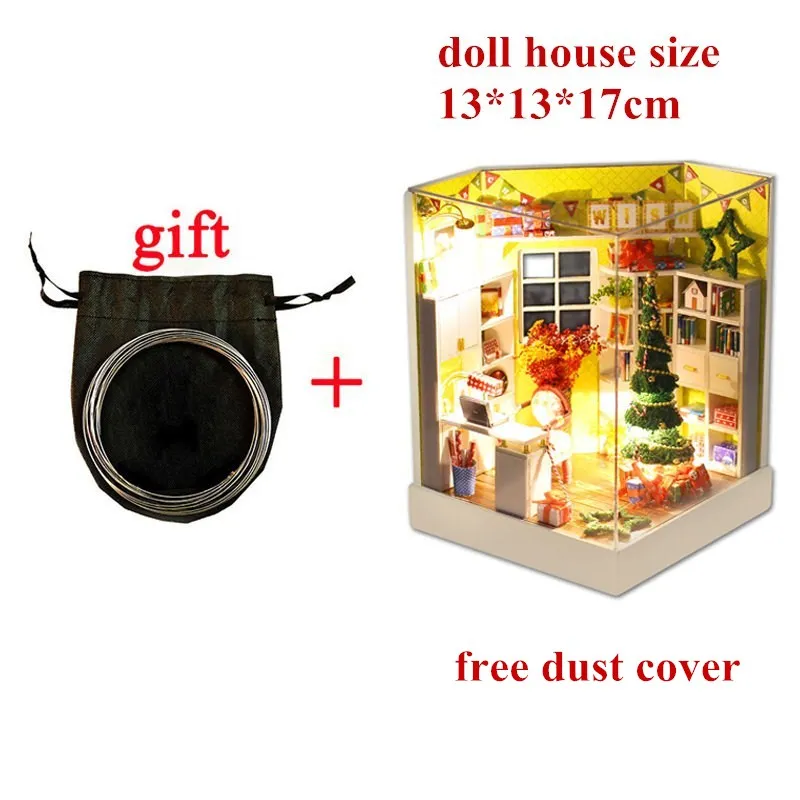 U with dust cover 3D Деревянный Кукольный дом Вилла мебель DIY Миниатюрная модель светодиодный светильник 3D Деревянный кукольный домик рождественские подарки игрушки для детей - Цвет: U with dust cover
