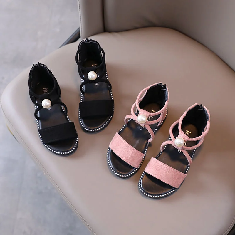 

Soft Non-slip Summer Sandals Sandalias Soft Girl's leather shoes School Students Performing Children Black Girls Flats