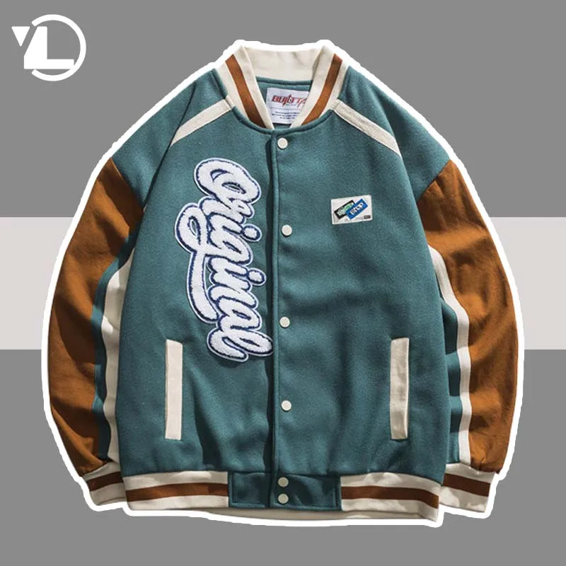 

2021 бейсбольная куртка для мужчин, куртка-бомбер в стиле пэчворк с меховыми надписями и вышивкой, уличная куртка-бомбер унисекс, Студенческа...