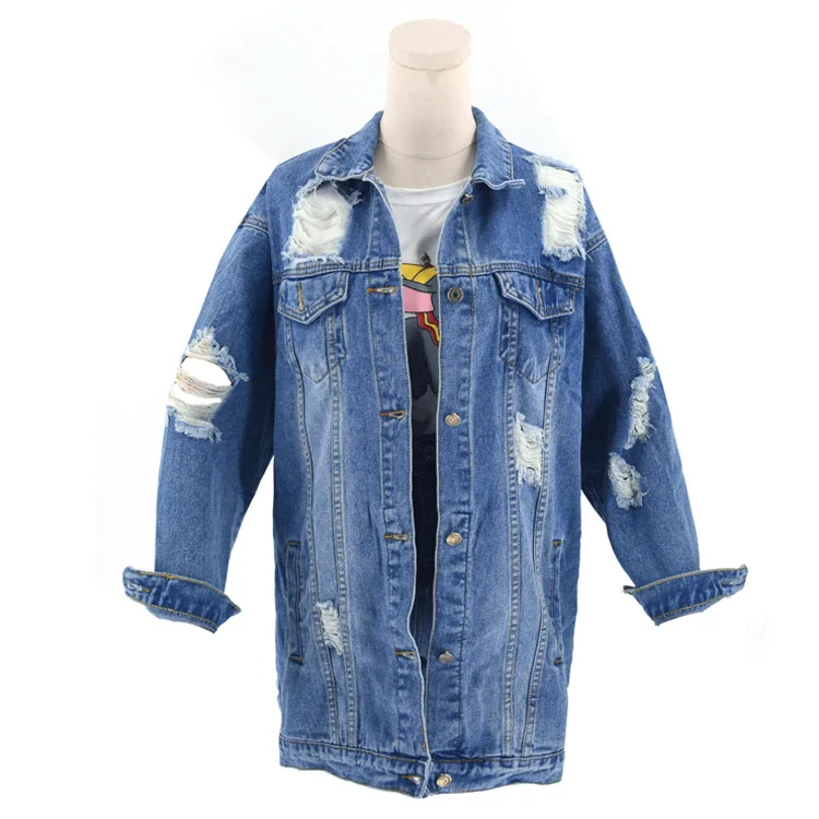 

Eyes Jean Jacket Outwear Turn-Down-Collar Women Coats Loose Female Blue Feminine Fashionable Long Coat Chaqueta Mujer