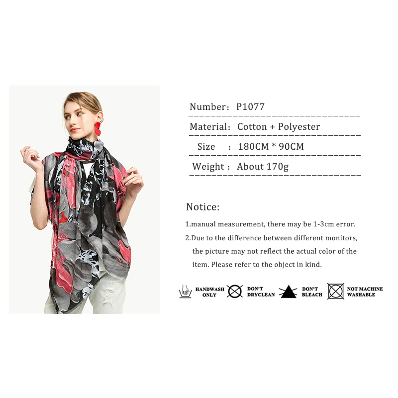 

Wuaumx NEW Spring Autumn Scarf For Women lily Pattern Scarves Fashion Ladies Shawl Beach towel Sun protection Hijab Snood