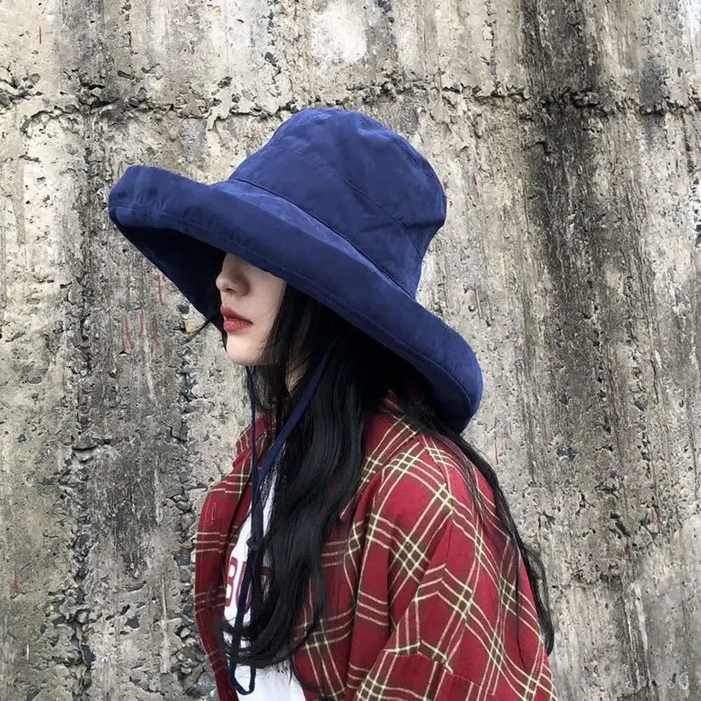 

Women Sun Hat with Big Visor Female Fisherman Hats for Summer Peach Skin Foldable Sun Protection Solid Color Outdoor Fashion