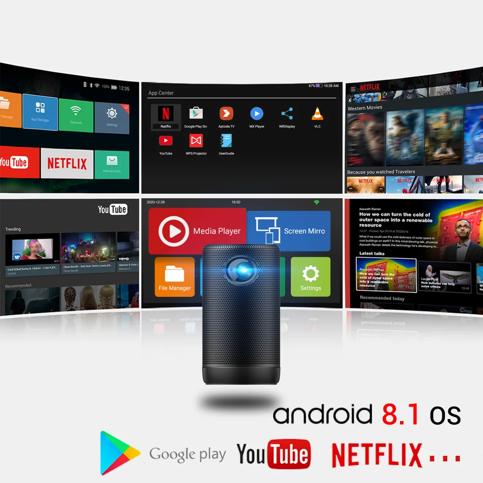 BYINTEK P30 Portable DLP Smart Android WIFI Full HD 1080p TV Video LED Mini Projector for 4K Cinema Smartphone