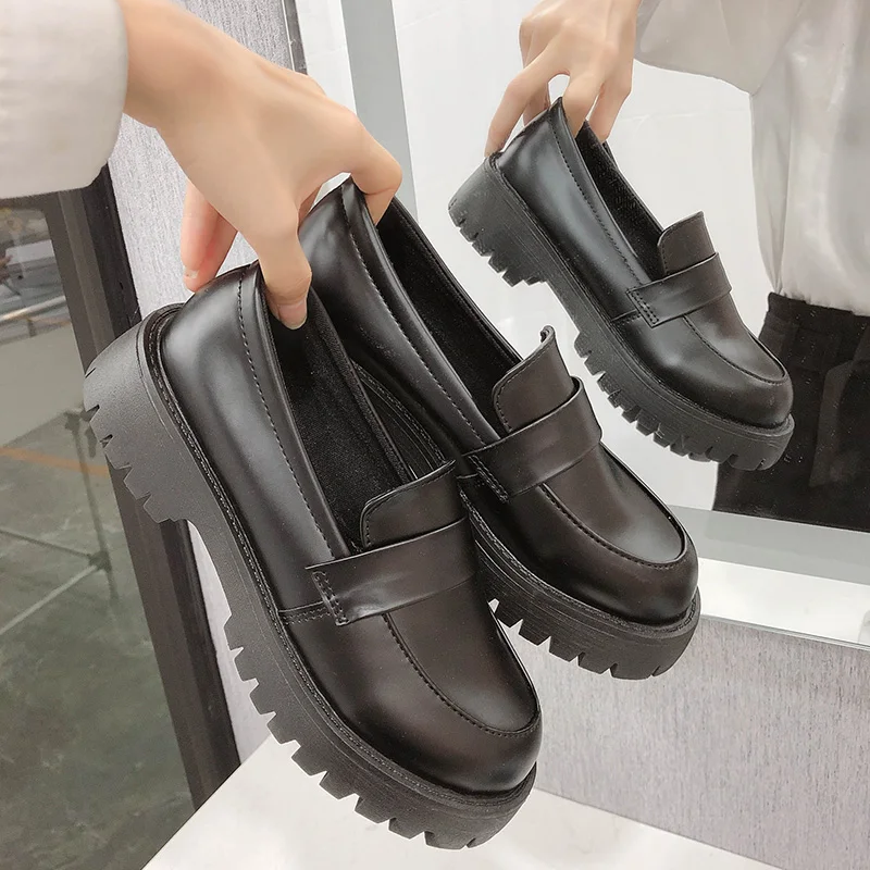 

British Style Womens Loafers Shoes Black Flats Round Toe Oxfords Female Footwear Autumn Casual Sneaker Slip-on Shallow Mouth Pre
