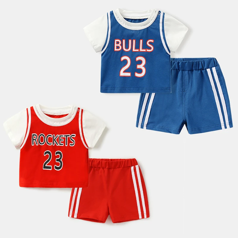 

Baby sports suit summer girls' short sleeve two piece set thin boys' ball suit small baby Pullover clothes children