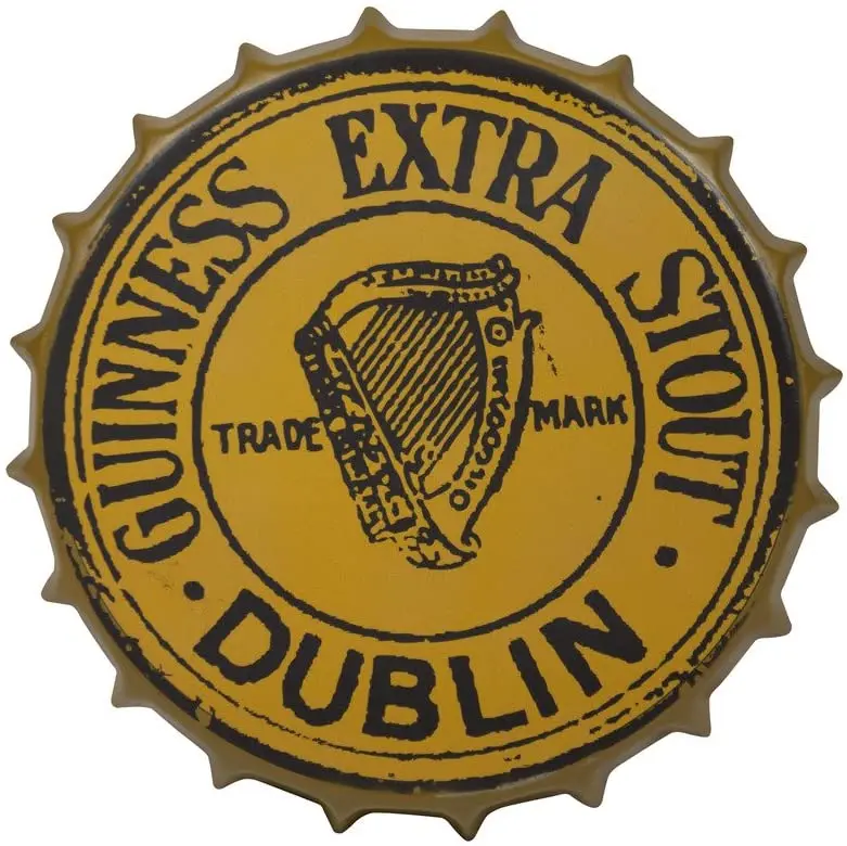 

Guinness Vintage Aluminum Bottle Cap Sign (Gold) - Metal Wall Decor
