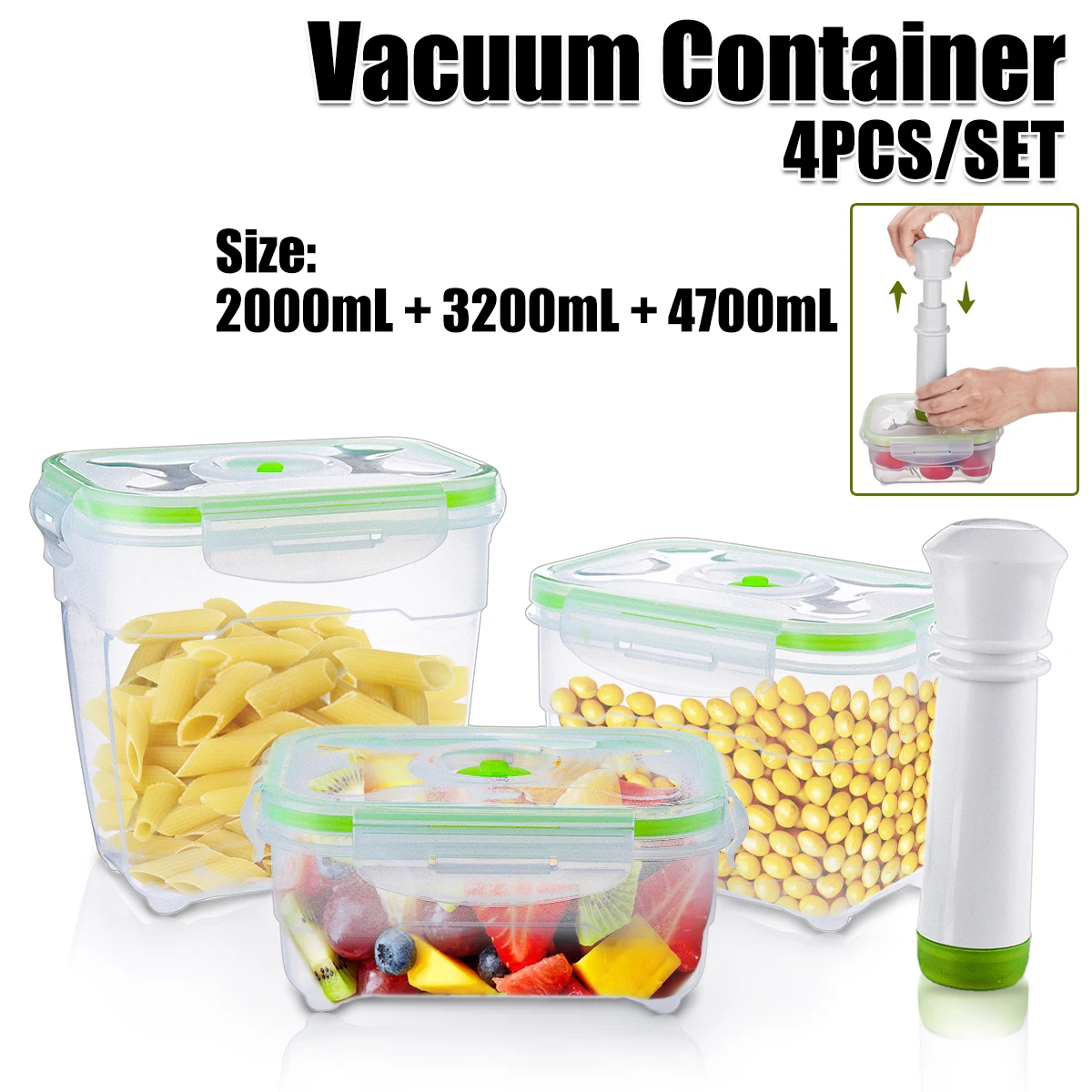 4 шт./компл. 3 размера вакуумный контейнер большая емкость для хранения продуктов