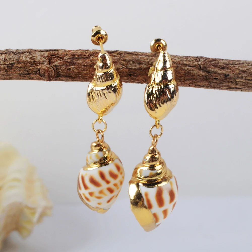 

BOROSA Gold Conch Shell Dangle Earrings 2020 Hot Summer Shell Drop Earring Women Bohemia Handmade Earrings Jewelry Gifts HD0195
