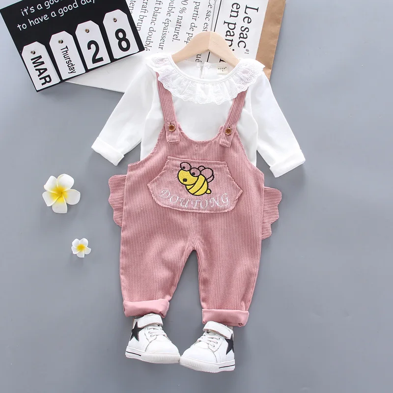 

Spring Autumn Baby Girls Clothes Cotton Children Shirts Cartoon Bib Pants 2Pcs/sets Infant Outfit Kid Fashion Toddler Tracksuits