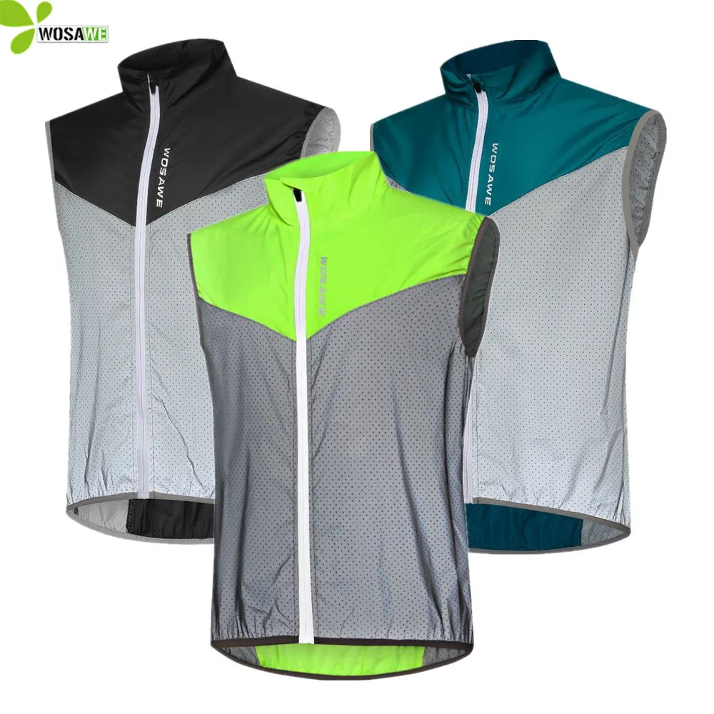 

WOSAWE Windproof Men's Sleeveless Cycling Jacket MTB Bike Vest Wind Coat Reflective Bicycle Riding Windbreaker Gilet Jersey