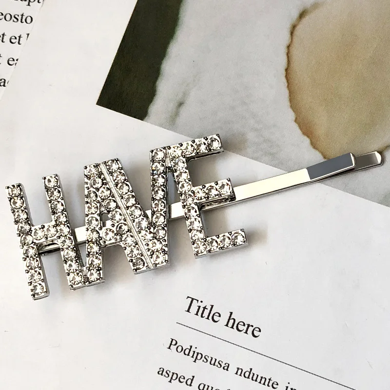 HAVE-Silver 1 шт. есть/нашли буквы из кристаллов, стразы, заколки для волос, металлическая шпилька, заколки для волос, заколки для волос, аксессуары для укладки волос, ювелирные изделия - Цвет: HAVE-Silver