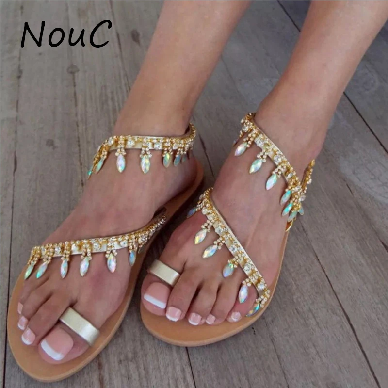 Nocc/летние сандалии на плоской подошве милые с жемчужинами в стиле бохо кожаная