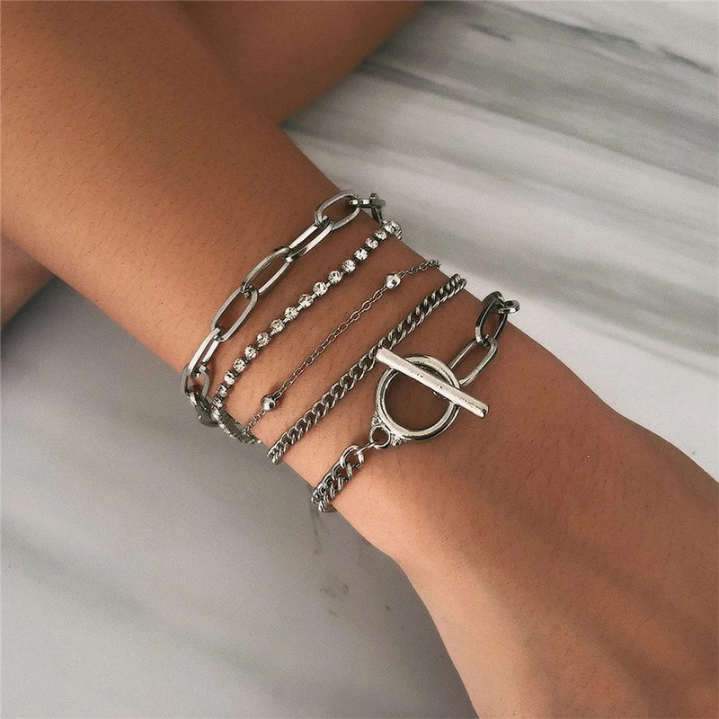 

5pcs/ Set Bracelet Women Chain Popular Women Jewelry OL Geometric OT Buckle Creative Bead Multi-layer Bohemian Bracelet