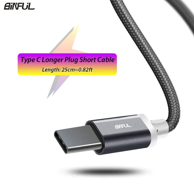 25cm Short Cable 25 см короткий 10 мм Длинный штекер usb type C кабель зарядного устройства USB-C type-C Быстрая зарядка кабель портативный для power Bank Blackview Oukitel - Цвет: 25cm Short Cable