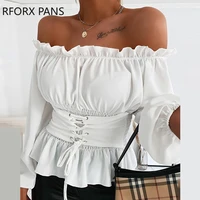 off shoulder lace up front ruffles casual blouse plus size tops spring tops and blouses