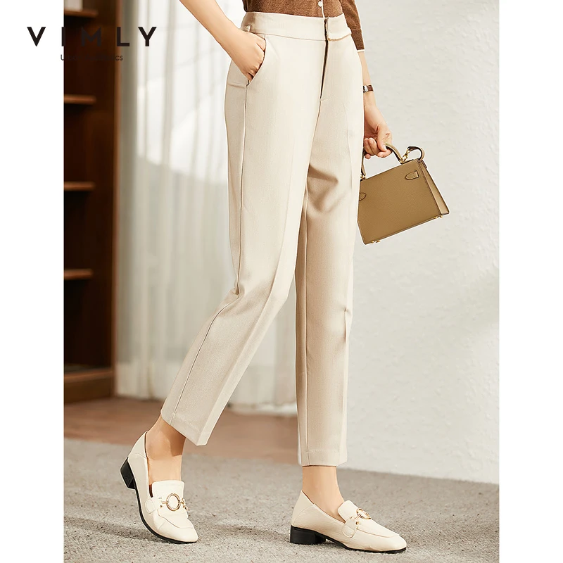 

VIMLY Spring Autumn Women's Suit Pants 2021 Elegant High Waist Solid Office Lady Loose Trousers Bottoms Female Clothes F9203