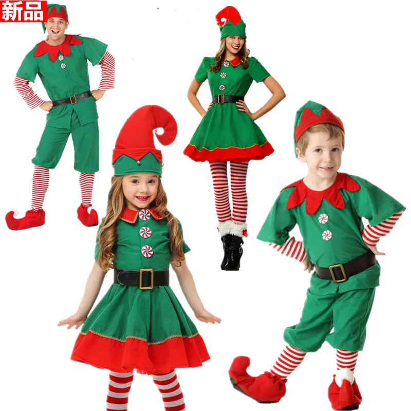 Christmas Cosplay Costumes for Kids Girls Elf Grinch Dress New Year Xmas Party Green Santa claus Performance Clothing with Hat