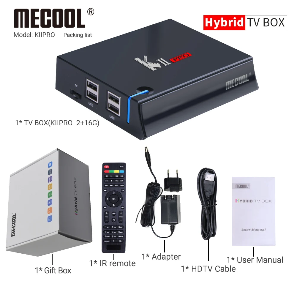 MECOOL KII PRO DVB-S2 DVB-T2 DVB-C Amologic S905D четырехъядерный Android 7,1 tv Box 2 Гб 16 Гб rom K2 Pro 1080P 4K H.265 медиаплеер