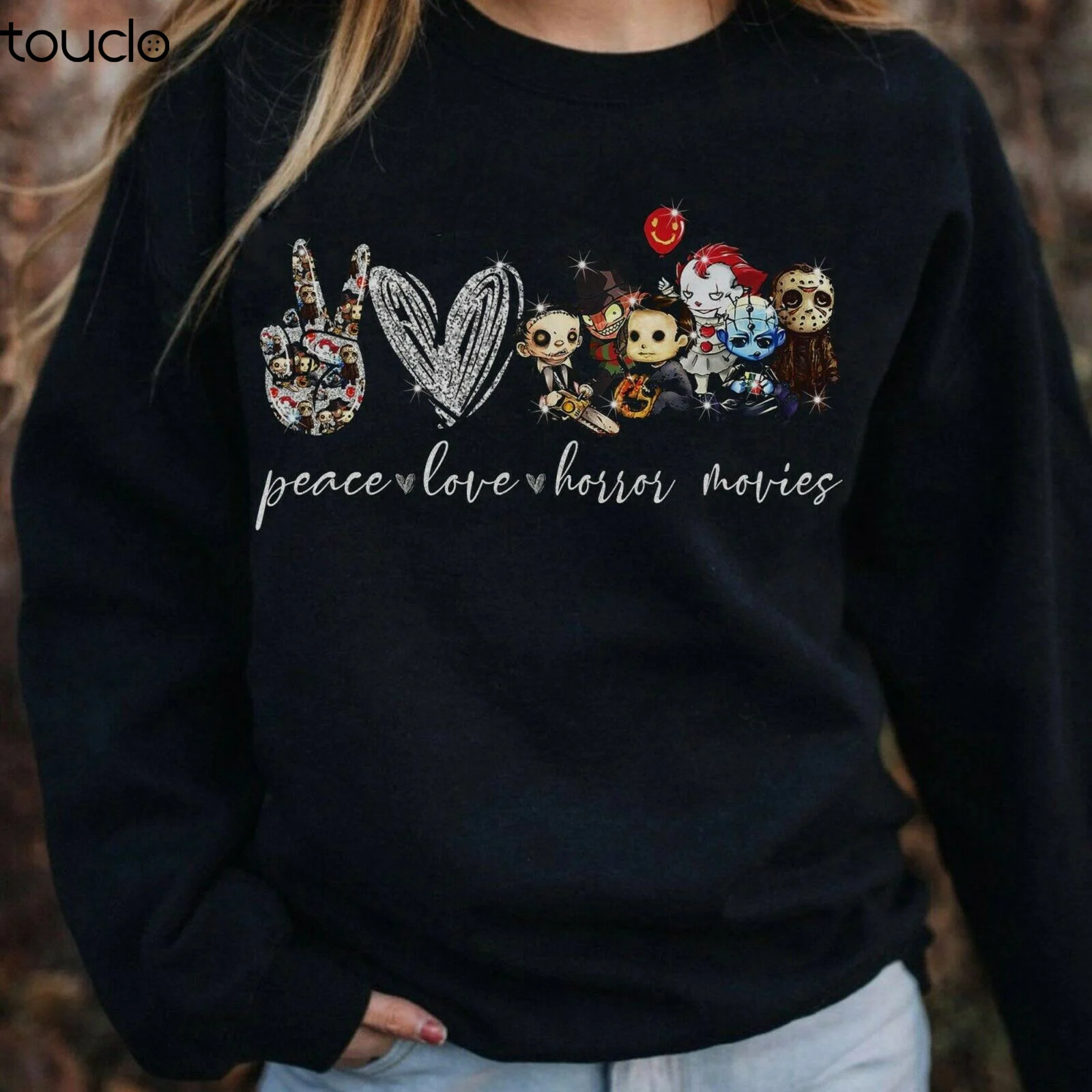 

Peace Love Horror Movies Sweatshirt Scary Halloween Shirt Halloween Gift