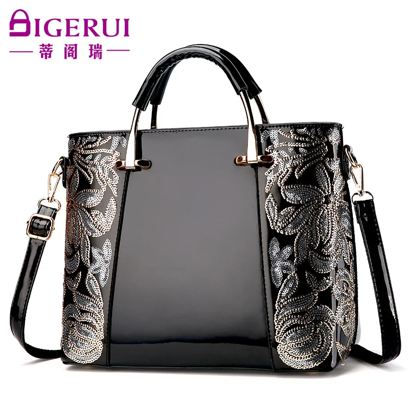 

New Style for Autumn and Winter Black Patent Leather Sequins Portable Cross-Body Dual-Use Women's Fashion Handbag designer bag