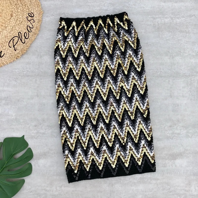 black gold Женские юбки средней длины с золотыми блестками, облегающая юбка средней длины с высокой талией, эластичная юбка-карандаш, Сексуальные вечерние длинные юбки - Цвет: black gold