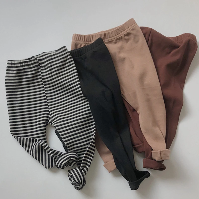 

Детские леггинсы в полоску, Однотонные эластичные брюки разных цветов, повседневные брюки в Корейском стиле, весна-осень