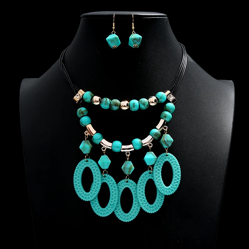 383 Fashion Large Choker Necklaces Earrings Set For Women Exagrated Wedding Jewelry Set Rope Chain Stateme Necklaces Amazing Price - Окраска металла: 383