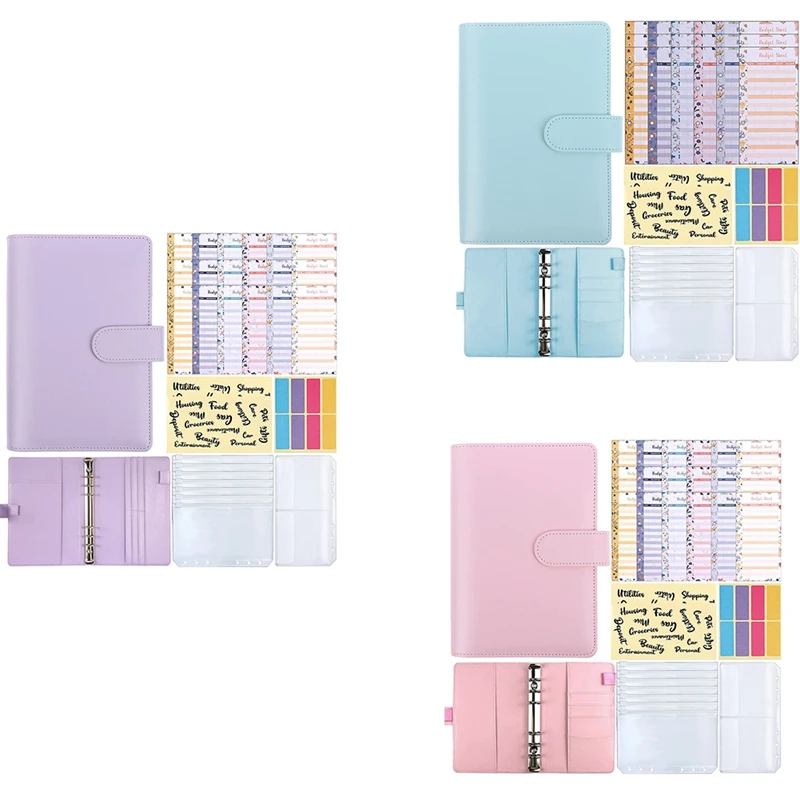 

Budget Binder A6 PU Leather Notebook Binder for Budgeting 6 Ring Cash Envelope Binder with PVC Pockets