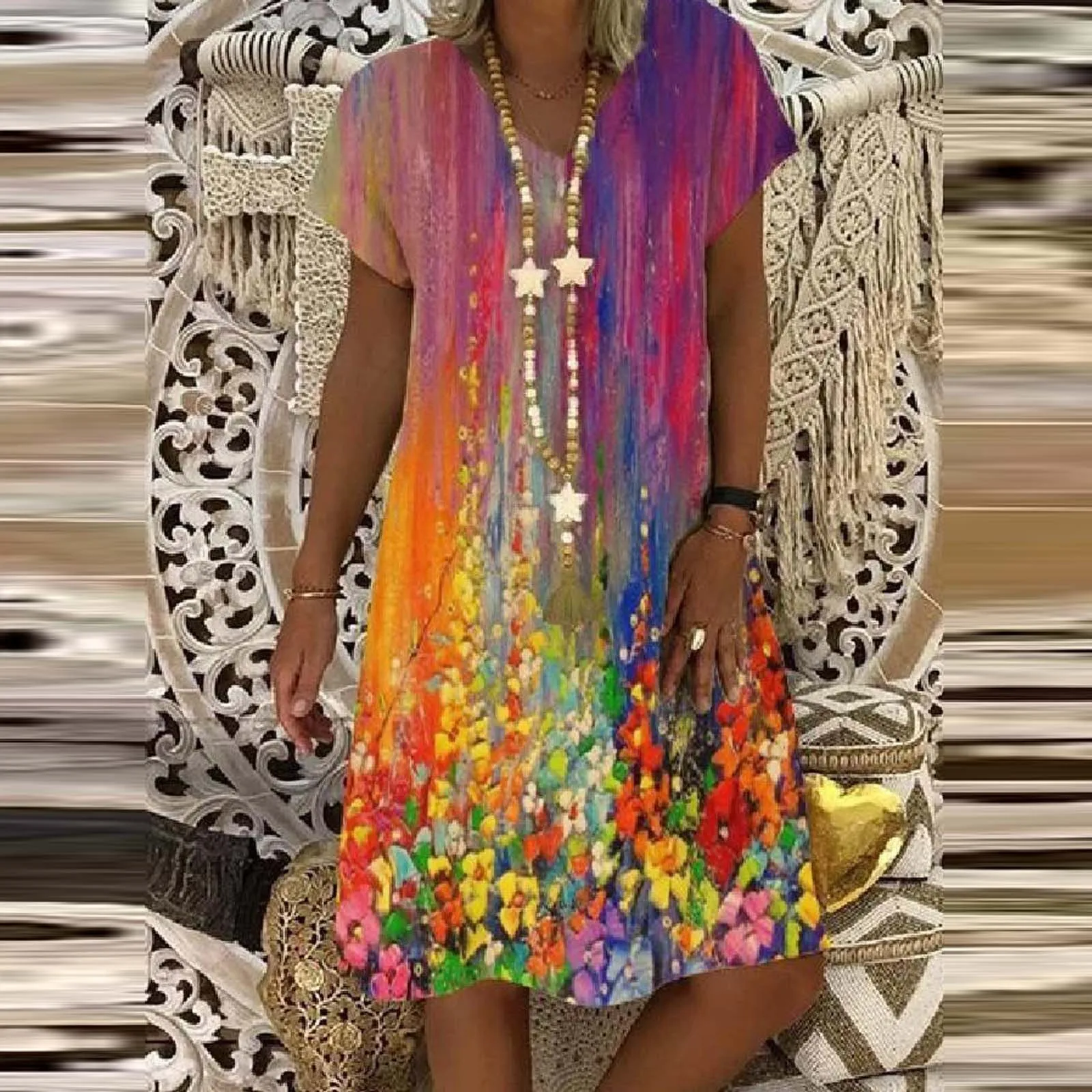 

Fashion Women's Dress Tie-Dye Print Sleeveless Loose Dresses Y2K 2021 Summer Casual Ladies V-Neck Beach Holiday Vacation Dress
