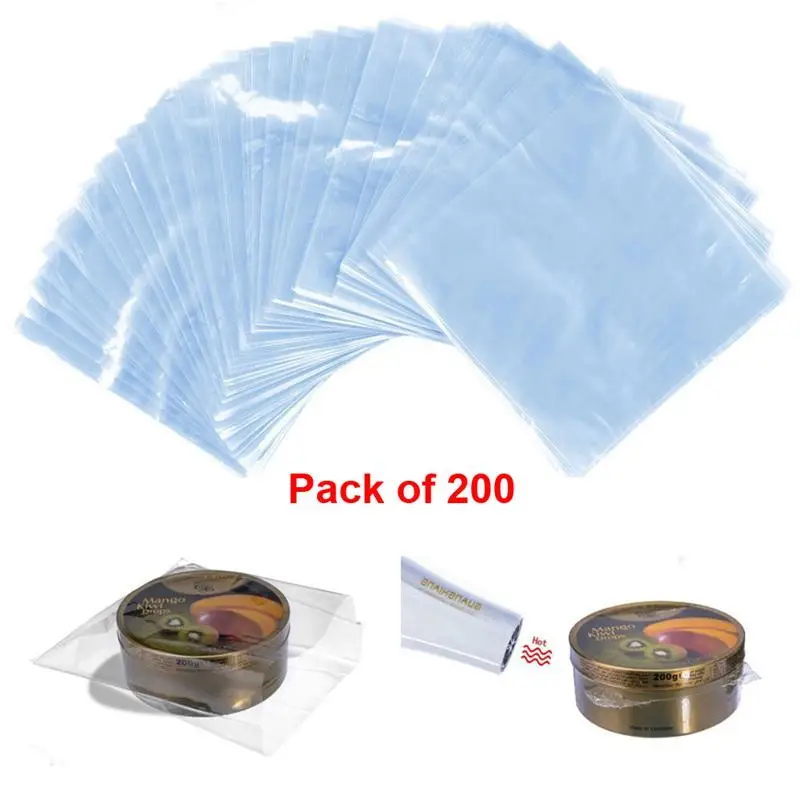 

200 Pcs 6X6 inch Waterproof POF Heat Shrink Wrap Bags for Soaps Bath Bombs and DIY Crafts (Transparent)