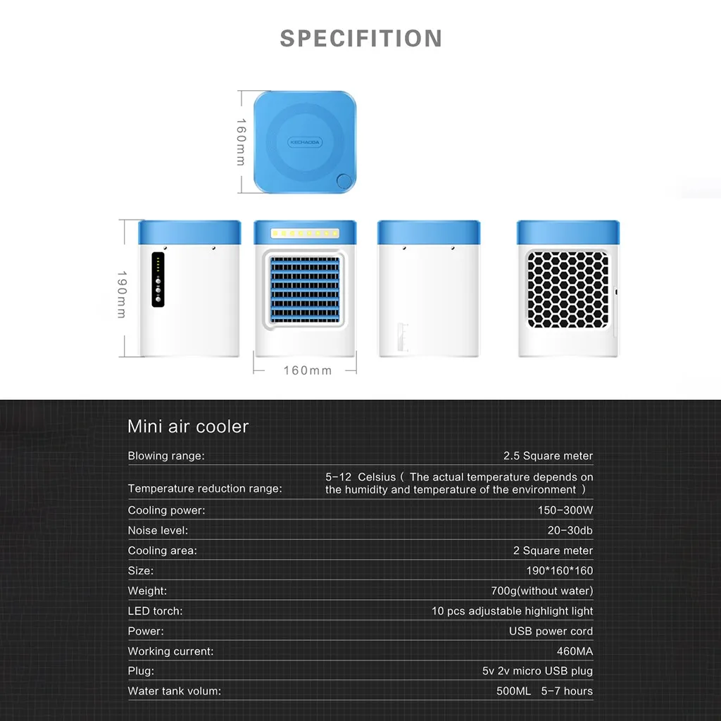 Мини кондиционер портативный вентилятор новая зарядка S9 личное пространство