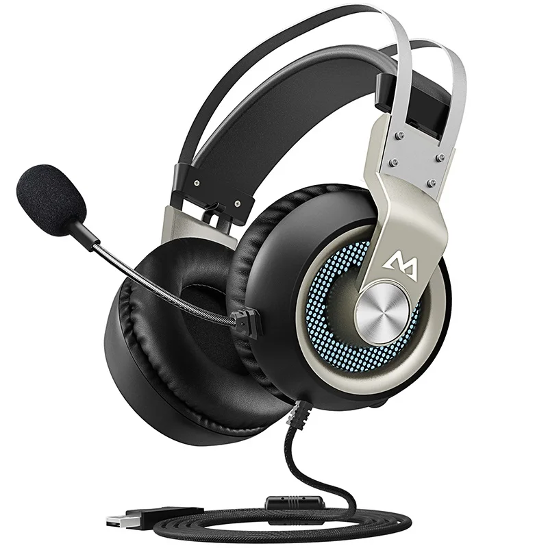 Gray Mpow EG3 игровая гарнитура USB Проводные Накладные наушники с микрофоном и регулятором громкости и мягкими наушниками для ПК/PS4 PC Игры - Цвет: Gray