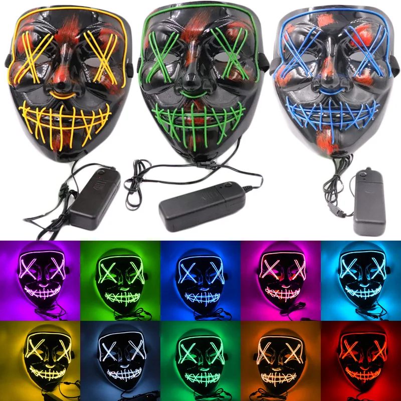 

party led mask halloween luminous Party Masque Masquerade Neon cosplay Masks Light Glow Horror v for vendetta Mask the purge