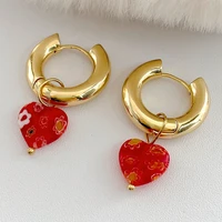 transparent red acrylic resin heart stainless steel hoop earrings for women simple gold color circle earring 2021 trendy jewelry