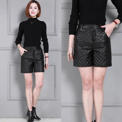Top brand Leather Winter Thick Shorts High Waist Slim Leather Shorts KS19  high quality