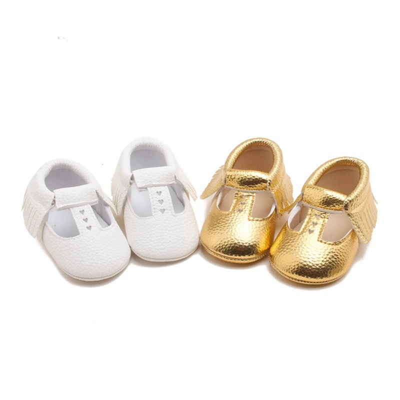 Zapatos de beb&eacute; hechos a mano para beb&eacute;s, mocasines antideslizantes con flecos, suela suave, para cuna, botas de cuero PU-0