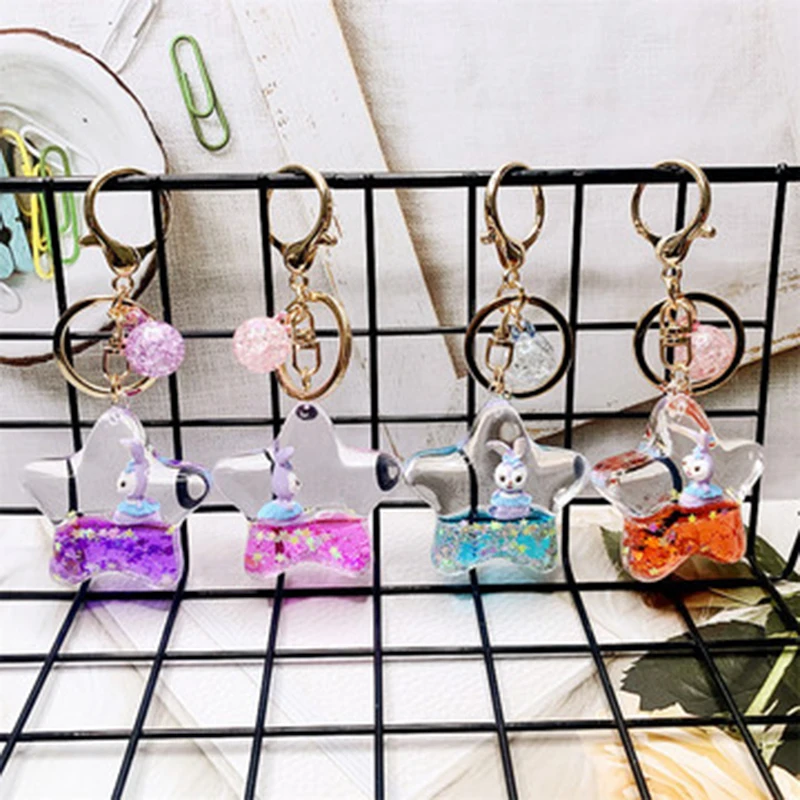 Брелок для ключей милый зыбучий песок жидкая звезда роса кролик плавающие