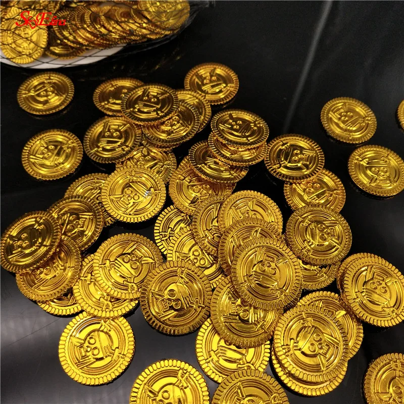 50/100pcs Gold Coins Pirate Treasure Game Halloween Play Money Party Props Kids Children Christmas Decoration | Дом и сад
