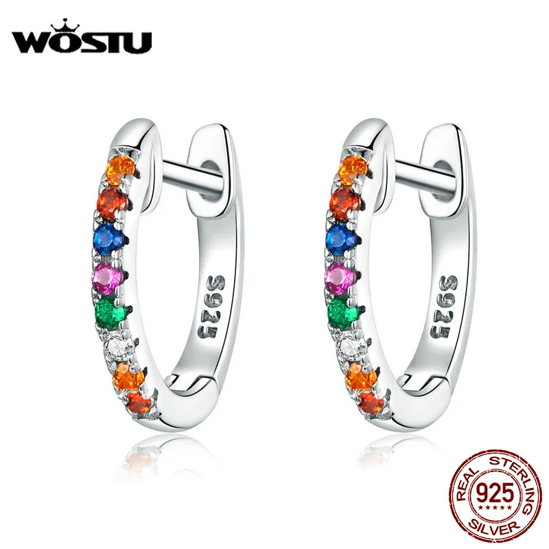 WOSTU 100% Настоящее серебро 925 пробы красочные циркониевые серьги для женщин