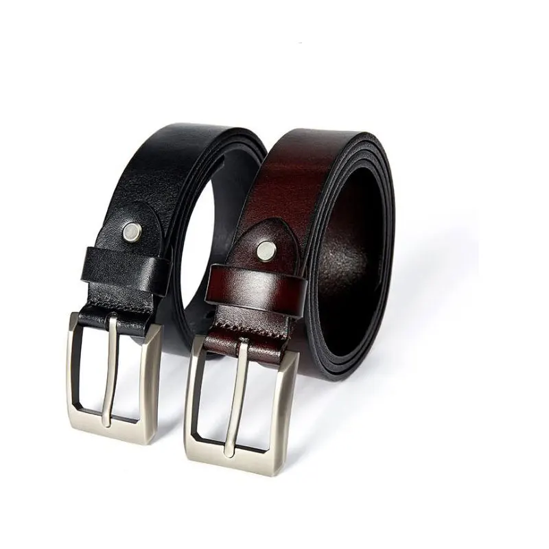 High Quality Italian 100% One Piece Full Cow leather Classic Black Brown Men's Waist Dress Strap Belt With Single Prong Buckle