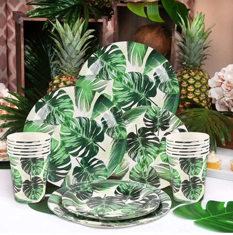

Green Monstera Leaf Disposable Party Tableware Hawaiian Tropical Party Supplies Hawaii Luau Summer Party Decor Jungle Safari