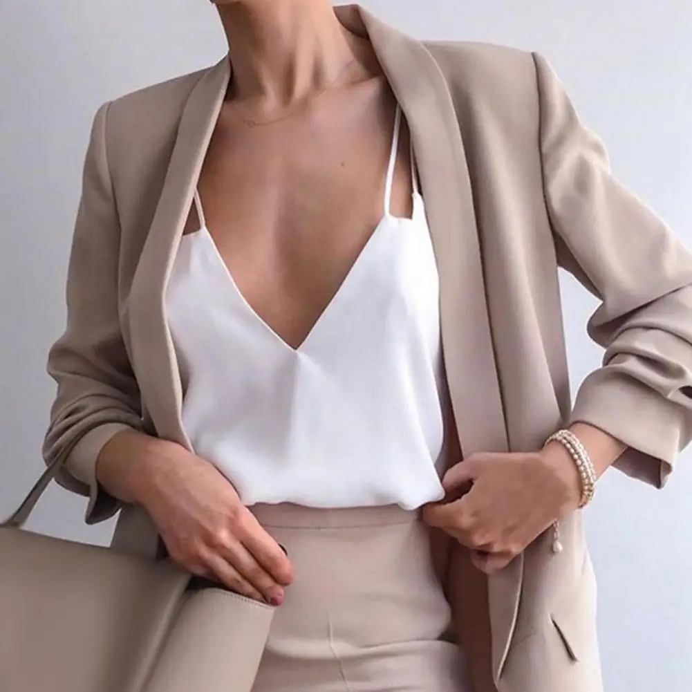 

Spring 2021 Khaki Blazer Women Female Formal Wear Offic Blazer Vintage Lapel Collar Long Sleeve Woman Jackets