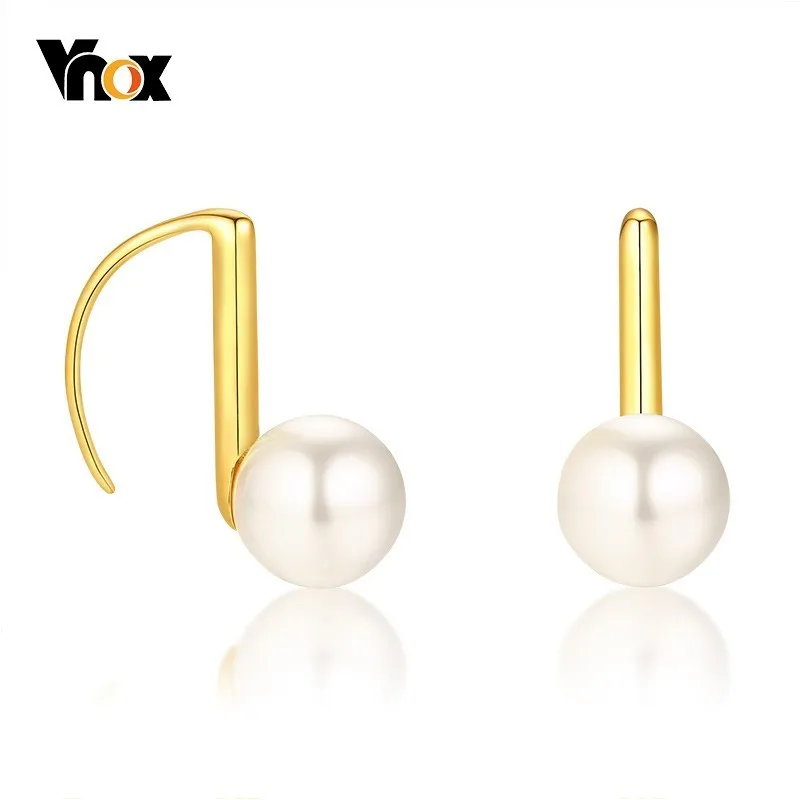 Женские серьги подвески с искусственным жемчугом золотого